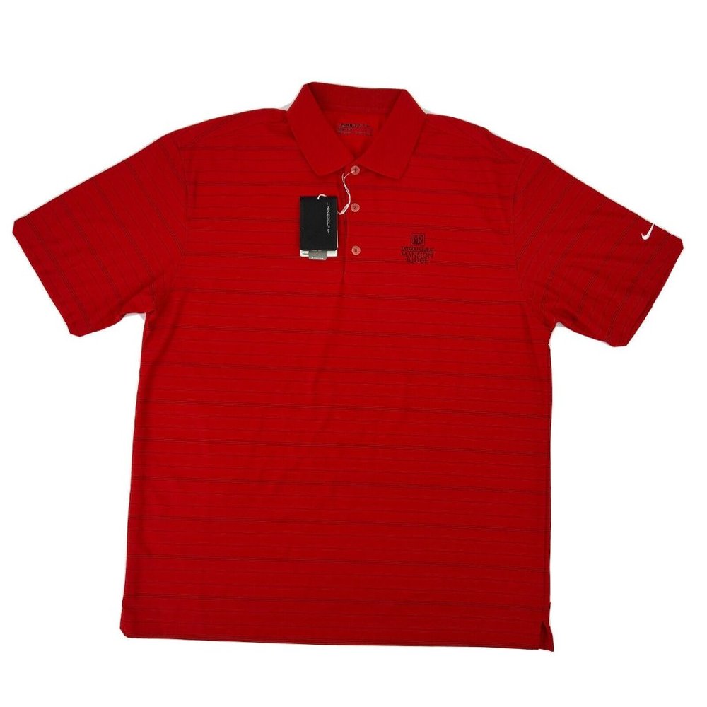 Nike Golf Shirt Men's Red Stripes L Fit Dry Polo The Golf Club At Mansion Ridge